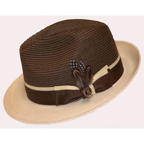 Bruno Capelo Brown / Cream Braided Fedora Straw Hat BC-622